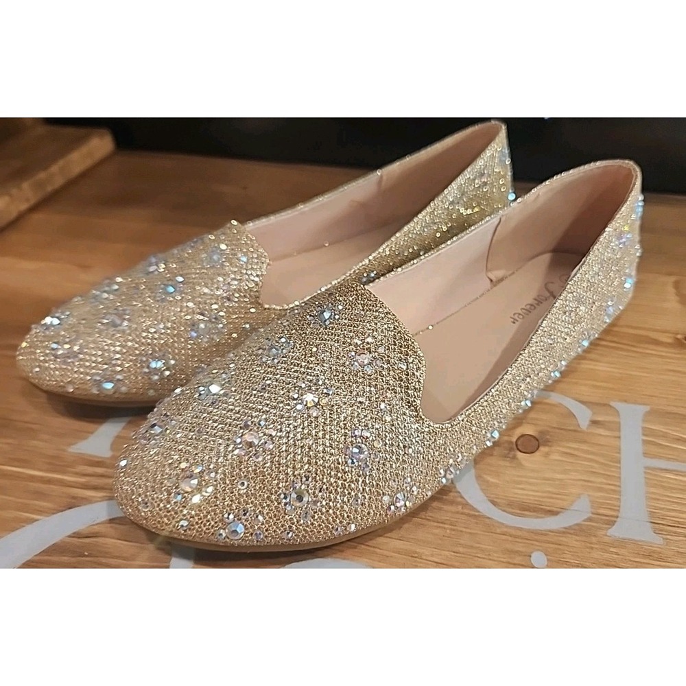 Women Forever Rose Gold Glitter Flat New Shoes 5‎